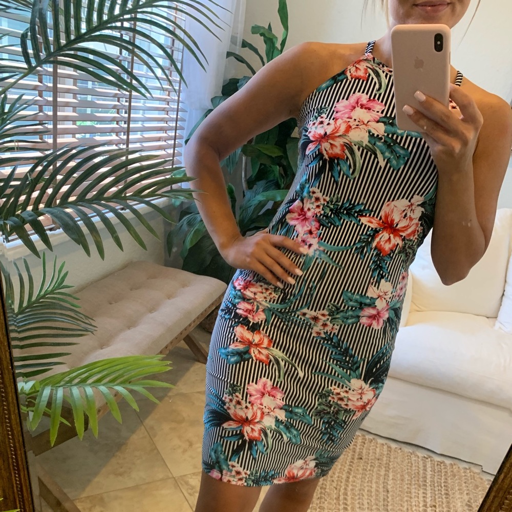 Striped floral midi dress